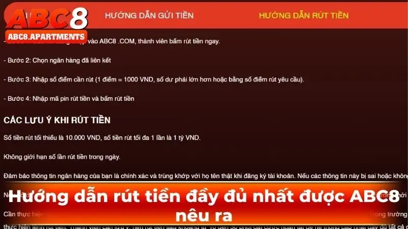 Hướng dẫn rút tiền đầy đủ nhất được ABC8 nêu ra